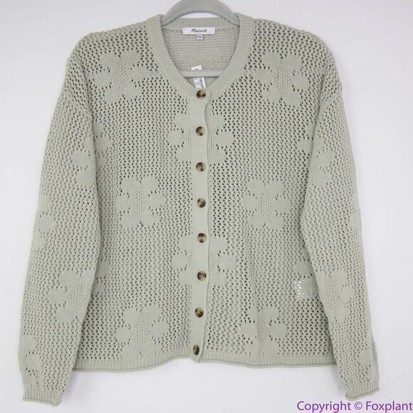 NEW Madewell 100% cotton Floral Open-Stitch Cardigan Sweater,‎ M, NF391 - Picture 3 of 16